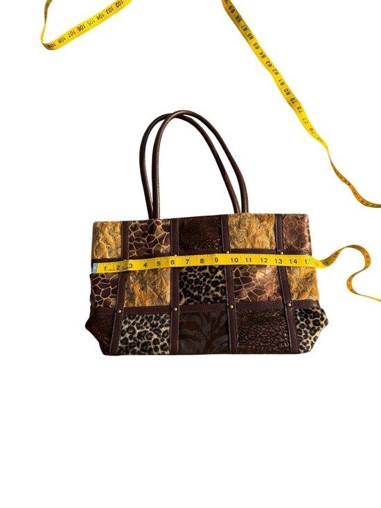 Bueno Womens Patchwork Animal Print Brown Shoulder Bag Faux Leather Pre-Owned - Picture 6 of 9